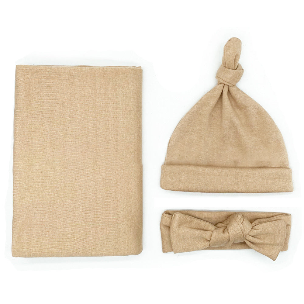Baumwoll-Babydecke mit Stirnband und Mütze Set