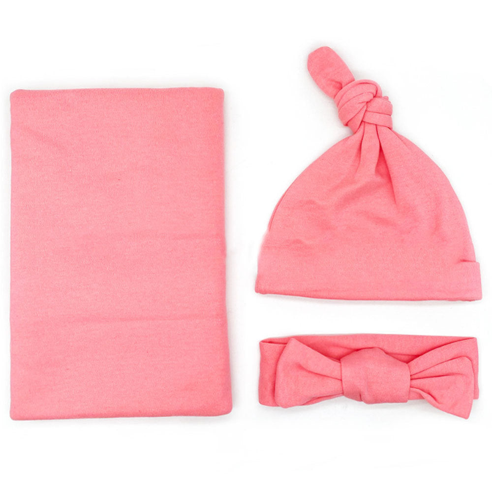 Baumwoll-Babydecke mit Stirnband und Mütze Set