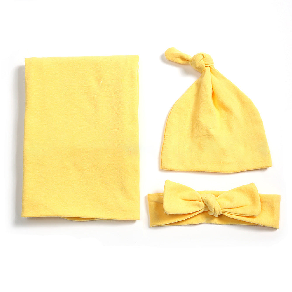 Baumwoll-Babydecke mit Stirnband und Mütze Set