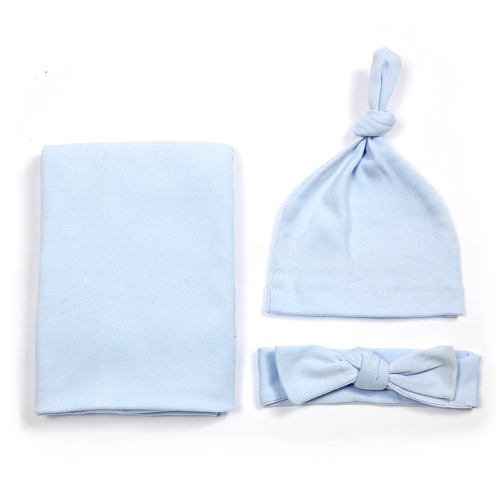 Baumwoll-Babydecke mit Stirnband und Mütze Set