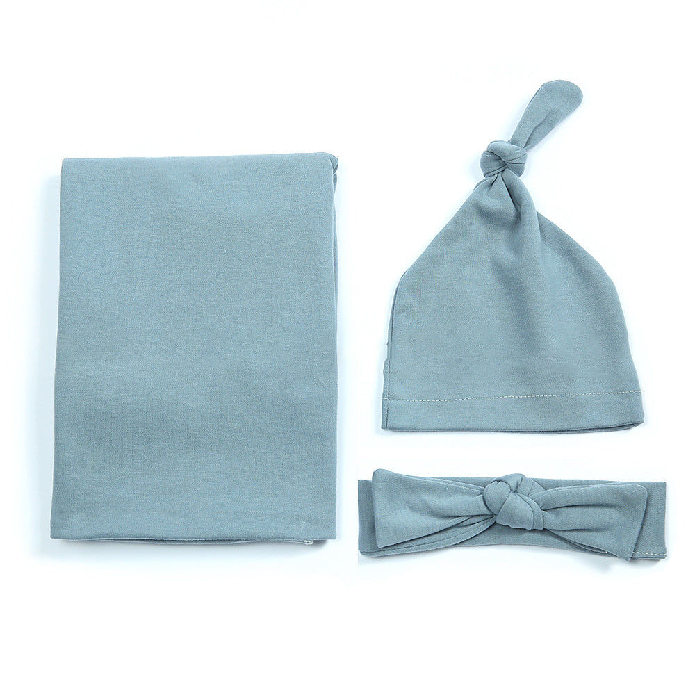 Baumwoll-Babydecke mit Stirnband und Mütze Set