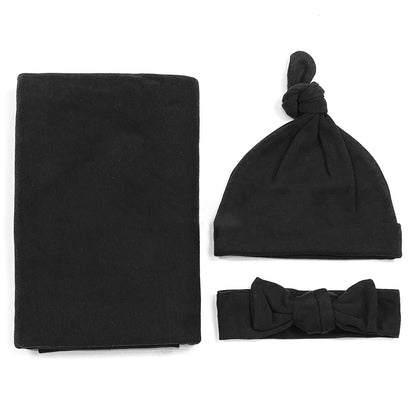 Baumwoll-Babydecke mit Stirnband und Mütze Set
