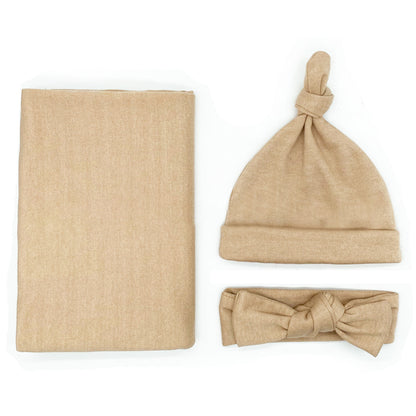 Baumwoll-Babydecke mit Stirnband und Mütze Set