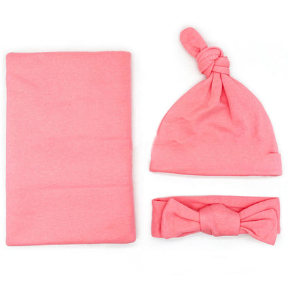 Baumwoll-Babydecke mit Stirnband und Mütze Set