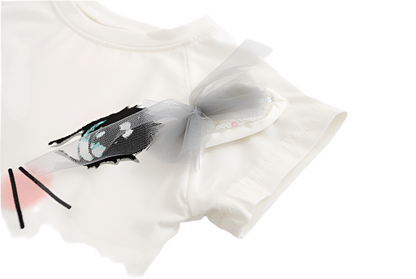 Süße Kinderkatze Kurzarm-T-Shirt Schmetterling Beaded Puffy Rock Set