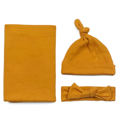 Baumwoll-Babydecke mit Stirnband und Mütze Set