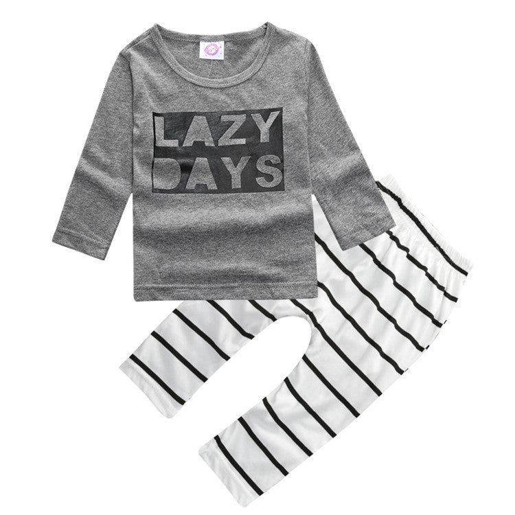 Babykleidung Langarm T-Shirt Buchstabendruck Gestreifter Anzug