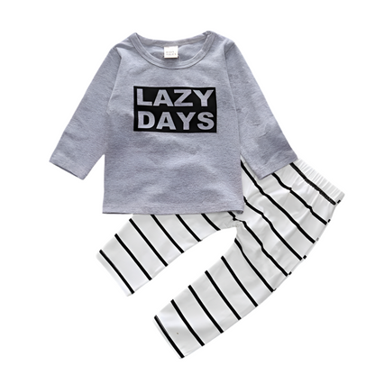Babykleidung Langarm T-Shirt Buchstabendruck Gestreifter Anzug